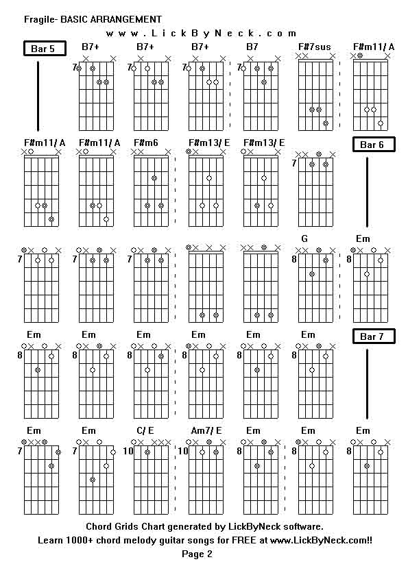 Chord Grids Chart of chord melody fingerstyle guitar song-Fragile- BASIC ARRANGEMENT,generated by LickByNeck software.